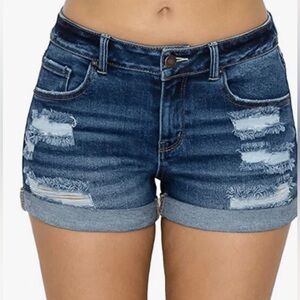 Wax Jean Blue Distressed Jean Shorts
